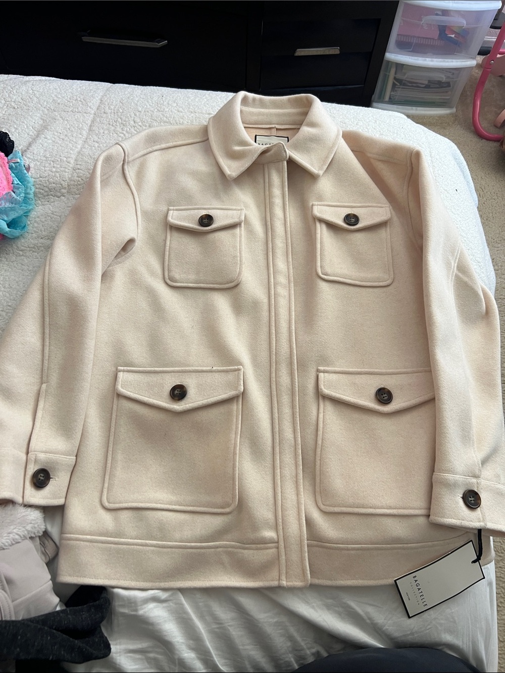 Bagatelle collection Women's Cream Wool-Blend Button Pocket Jacket size L